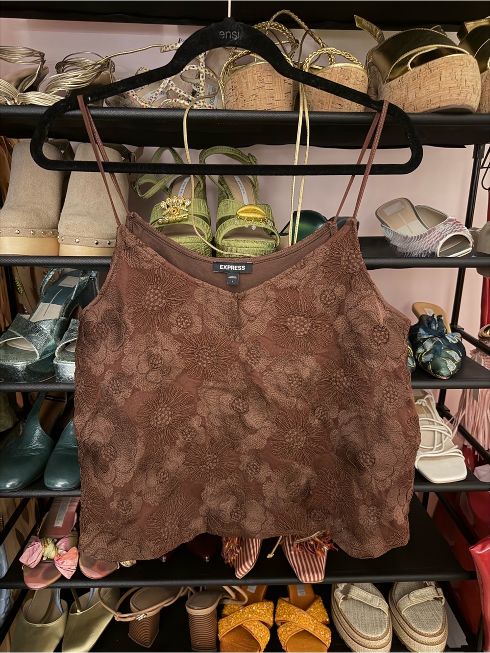 Express Brown Floral Lace Cami Tank